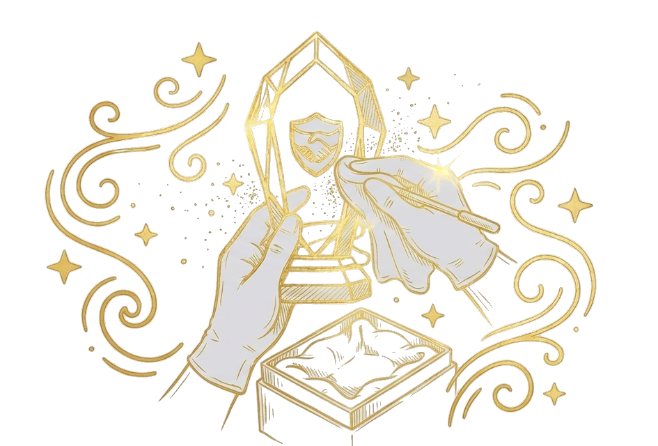 Manuelle Endkontrolle und Reinigung des Kristalls mit Handschuhen