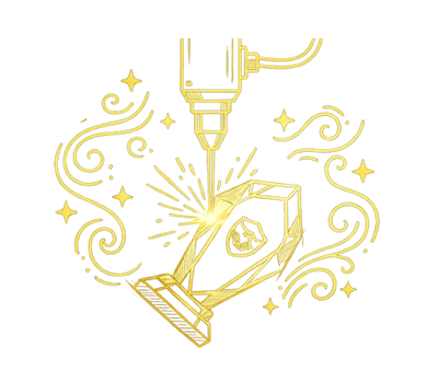 Prozess-Schritt: High-End Laser - Mit modernster Lasertechnologie wird Ihr Motiv dauerhaft und gestochen scharf in das Material eingearbeitet. Präzision im Mikrometerbereich.