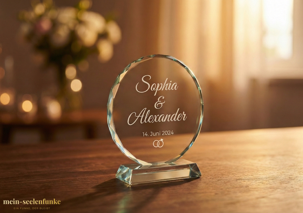 K9-Kristallglas mit präziser 3D-Lasergravur und Weiß-Effekt