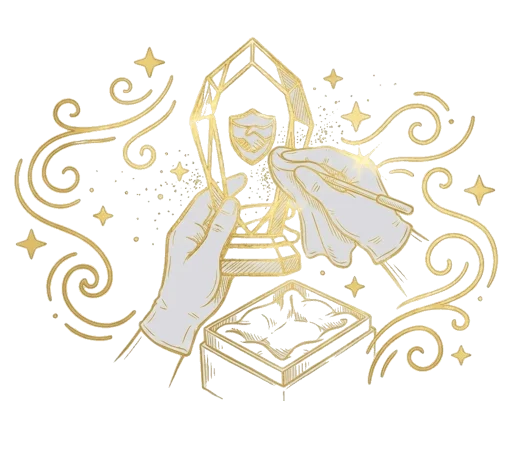 Manuelle Endkontrolle und Reinigung des Kristalls mit Handschuhen