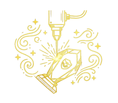 Prozess-Schritt: High-End Laser - Mit modernster Lasertechnologie wird Ihr Motiv dauerhaft und gestochen scharf in das Material eingearbeitet. Präzision im Mikrometerbereich.